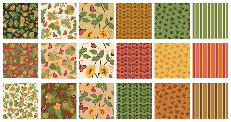 Enchanted Canopy sloth fNature inspired fabric patterns Sloth and butterfly fabric